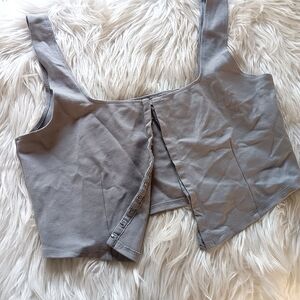↠ H&M Divided Pewter Gray Sleeveless Hook & Eye Front Corset Cropped Tank Top